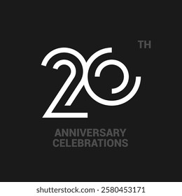 20 years anniversary logo design on black background for celebration event. 20th celebration emblem.