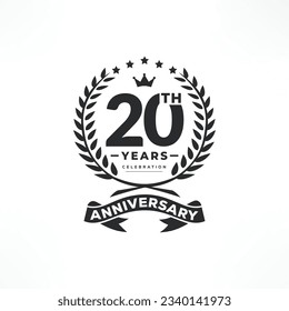 20 years anniversary logo emblem. 20th years Celebrating Anniversary Logo. 92 years anniversary celebration logo design with decorative ribbon or banner