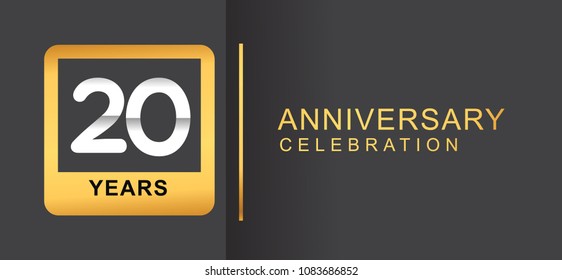 20 years anniversary logo framed with golden square isolated on black background simple and modern design for anniversary celebration.
