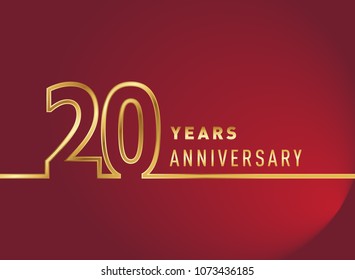 20 years anniversary logo, gold colored isolated with red background