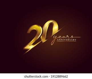 20 Years Anniversary Logo Golden Colored isolated on elegant background, vector design for greeting card and invitation card