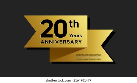 20 years anniversary logo with golden ribbon for booklet, leaflet, magazine, brochure poster, banner, web, invitation or greeting card. Vector illustrations.