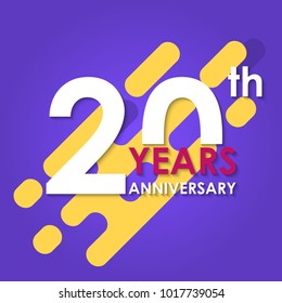 20 years anniversary logo isolated on abstract background. 20th anniversary banner. Birthday, celebration, party, invitation card design element. Vector illustration.