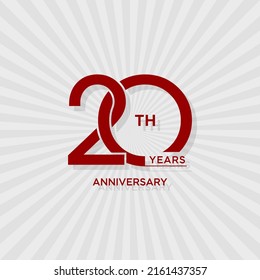 20 years anniversary logo with red color for booklet, leaflet, magazine, brochure poster, banner, web, invitation or greeting card. Vector illustrations.