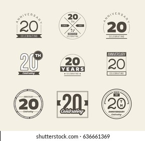 20 Years Anniversary Logo Set. Vector Illustration.