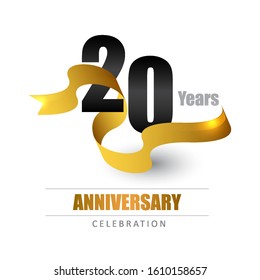 20 years anniversary logo template with ribbon. Poster template for Celebrating 20th event. Design for banner, magazine, brochure, web, invitation or greeting card. Vector illustration