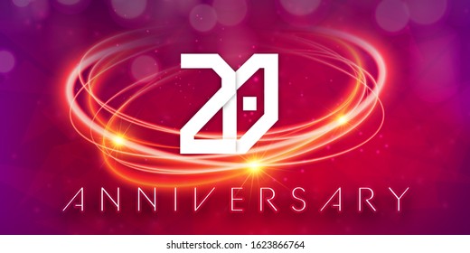 20 years anniversary logo template on purple Abstract futuristic space background. 20th modern technology design celebrating numbers with Hi-tech network digital technology concept design elements.