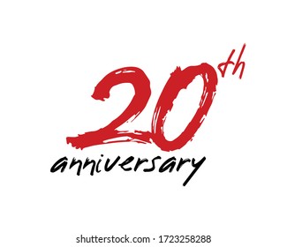 20 years anniversary logo template isolated on white. handwritten 20th letter with brush effect.
