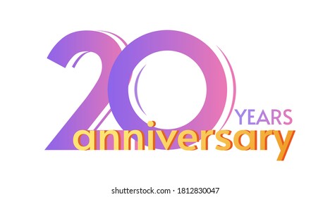 20 years anniversary logo template, number twenty vector modern colorful banner poster illustration design, 20th birthday party card badge isolated on white background trendy symbol
