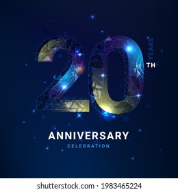 20 years anniversary logo template geometric line with star. Poster template for Celebrating 20th event. Design for banner, magazine, brochure, web, invitation or greeting card. Vector illustration