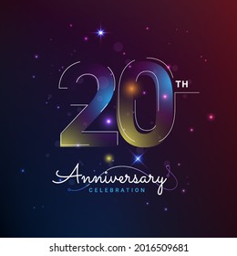 20 years anniversary logo template light modern style. Poster template for Celebrating 20th event. Design for banner, magazine, brochure, web, invitation or greeting card. Vector illustration