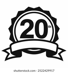 20 anos aniversário logotipo modelo isolado em branco, preto e branco selo ícone 20º aniversário rótulo com fita, 20 anos aniversário selo símbolo