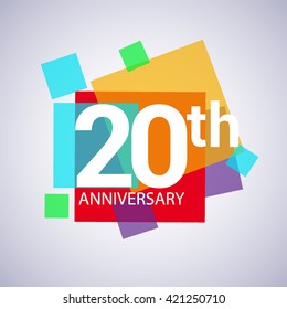 20 years anniversary logo, vector design birthday celebration with colorful geometric isolated on white background.