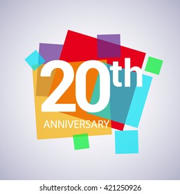 20 years anniversary logo, vector design birthday celebration with colorful geometric isolated on white background.