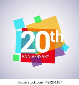 20 years anniversary logo, vector design birthday celebration with colorful geometric isolated on white background.