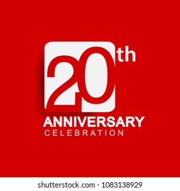 20 years anniversary logo with white square isolated on red background simple and modern design for anniversary celebration.
