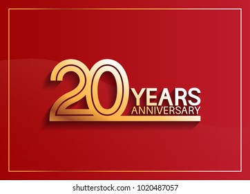 20 years anniversary logotype with golden multiple line style on red background for celebration