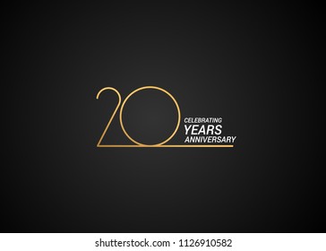 20 Years anniversary logotype with golden colored font numbers made of one connected line, isolated on black background for company celebration event, birthday