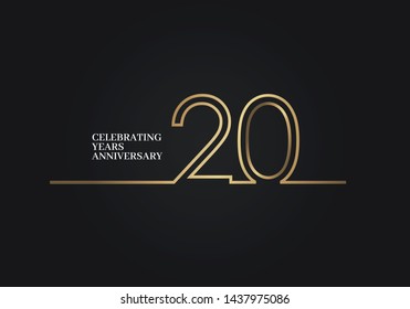 20 Years Anniversary logotype with golden colored font numbers made of one connected line, isolated on black background for company celebration event, birthday