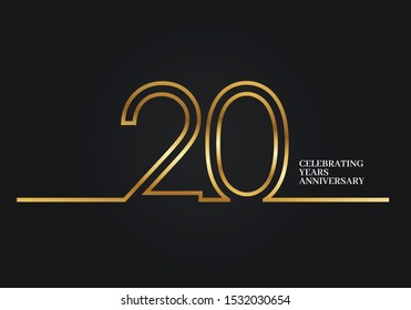 20-jähriges Jubiläum-Logo mit goldfarbenen Schriftzahlen aus einer verbundenen Linie einzeln auf schwarzem Hintergrund für Firmenfeierlichkeiten, Geburtstag - Vektorgrafik
