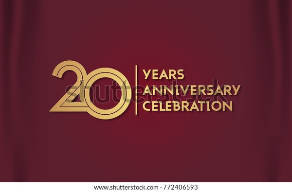 20 Years Anniversary\
Logotype with  Golden Multi Linear Number Isolated on Red Curtain\
Background