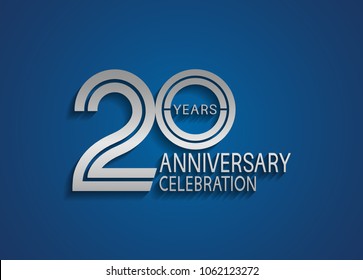 20 years anniversary logotype with multiple line silver color isolated on blue background for celebration event