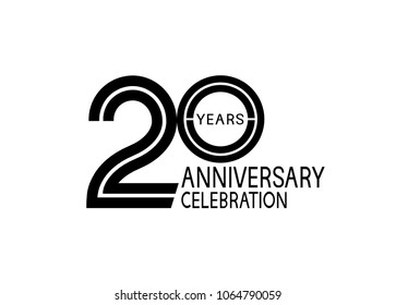 20 years anniversary logotype with multiple line black color isolated on white background for celebration event