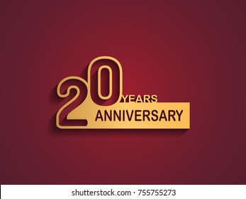 20 years anniversary logotype with outline number golden color on red background