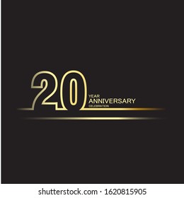 20 years anniversary logotype with single line golden and silver color for celebration