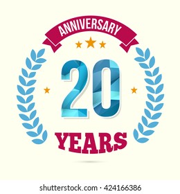 20 Years Anniversary with Low Poly Design and Laurel Ornaments