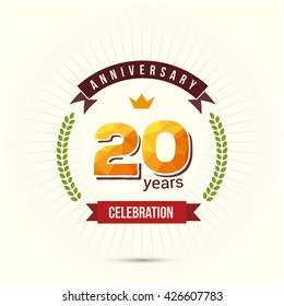 20 Years Anniversary with Low Poly Design and Laurel Ornaments
