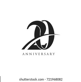 20 years anniversary pictogram vector icon, simple years birthday logo label, black and white stamp isolated