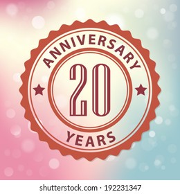 "20 Years Anniversary" - Retro style seal, with colorful bokeh background EPS 10 vector