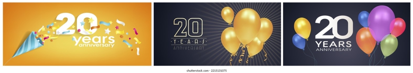Juego de 20 años de icono vector, logotipo. Antecedentes gráficos o tarjetas para la celebración del cumpleaños número 20