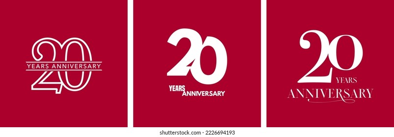 Juego de 20 años de iconos vectoriales, logotipo. Elemento de diseño con número de estilo gráfico para 20 años