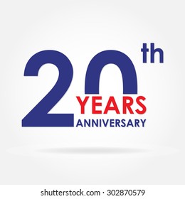 20 Years Anniversary Sign Or Emblem. Template For Celebration And Congratulation Design. Colorful Vector 20th Anniversary Label. 