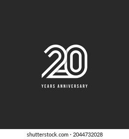 20 years anniversary sign isolated on black background for celebration event.