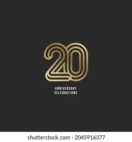 Cartel de 20 años de aniversario aislado en fondo negro para la celebración.