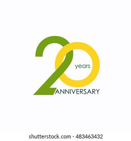 20 years anniversary, signs, symbols, which is yellow and green with flat design style