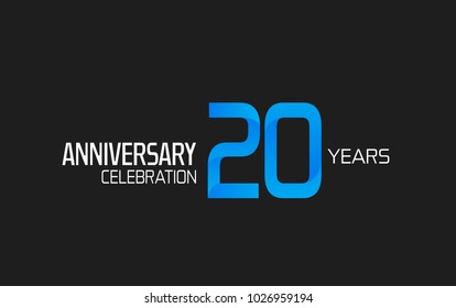 20 years anniversary simple design with blue and white color for celebration event