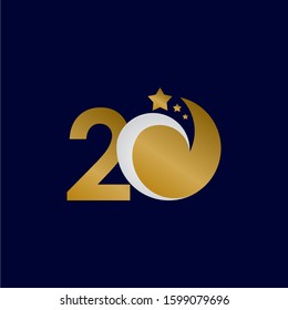 20 Years Anniversary Star Dash Gold Celebration Vector Template Design Illustration