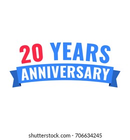20 years anniversary. Vector flat illustration ribbon icon on white background.