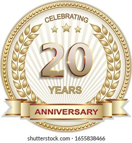 20 years anniversary vector golden design background for celebration, congratulation and birthday card