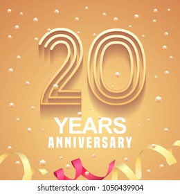 20 years anniversary vector icon,  logo. Graphic design element with  golden numbers and festive background for 20th anniversary 