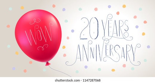 20 years anniversary vector icon, logo. Template design element, greeting card with  air balloon for 20th anniversary 