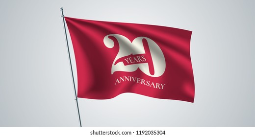 20 years anniversary vector icon, logo. Template design element, greeting card with waving flag for 20th anniversary 