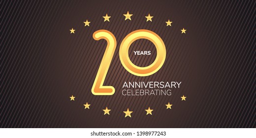 20 years anniversary vector icon,  logo. Graphic design element with golden neon digit for 20th anniversary card 