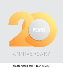 20 years anniversary vector icon, logo. Square graphic design element with golden color number on isolated background for 20th anniversary