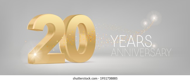 20 years anniversary vector icon, logo. Isolated graphic design with 3D number for 20th anniversary birthday card or symbol