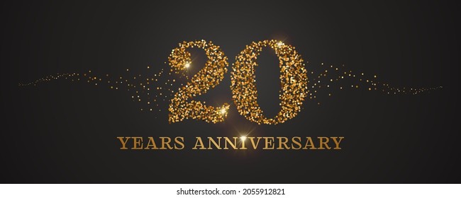 20 Years Anniversary Vector Icon, Logo. Graphic Design Element With Golden Glitter Number For 20th Anniversary Card